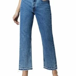 DL1961 Emilie Womens Denim Frayed Hem Straight Leg Jeans
