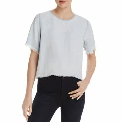 DL1961 Fort Tilden Womens Frayed Hem Short Sleeves Pullover Top