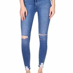 DL1961 Farrow Womens Distressed Raw Hem Skinny Jeans